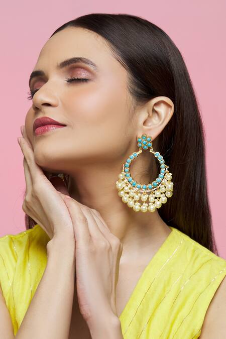 Buy_Kiara_Gold Plated Crystals, Stones Kundan Embellished Chandbalis_Online_at_Aza_Fashions