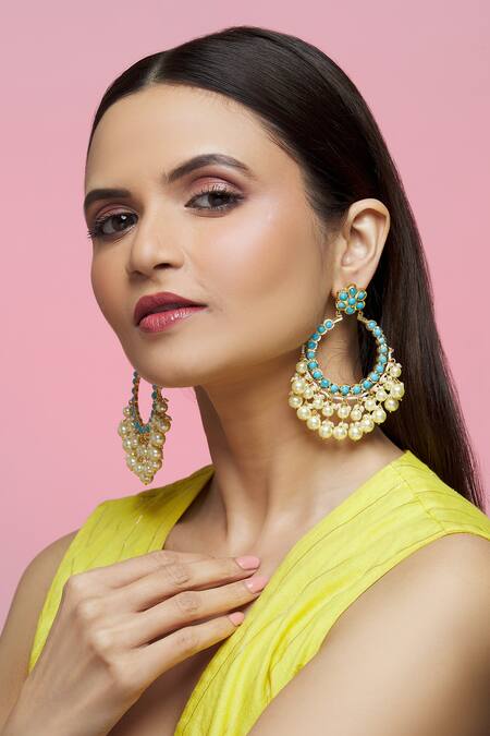 Kiara_Gold Plated Crystals, Stones Kundan Embellished Chandbalis_Online_at_Aza_Fashions