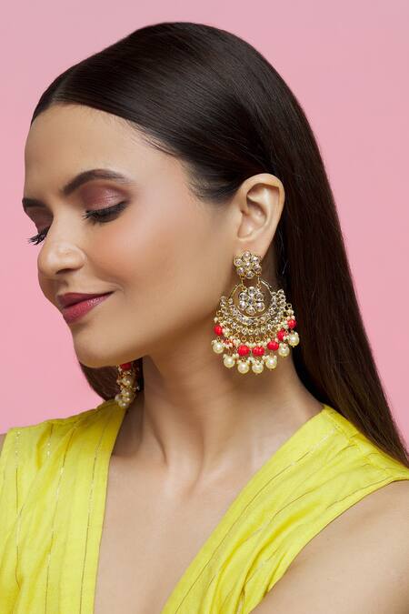 Kiara_Gold Plated Crystals, Stones, Pearls Embellished Chandbalis_Online_at_Aza_Fashions