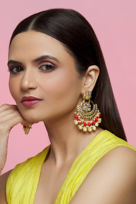 Shop_Kiara_Gold Plated Crystals, Stones, Pearls Embellished Chandbalis_Online_at_Aza_Fashions