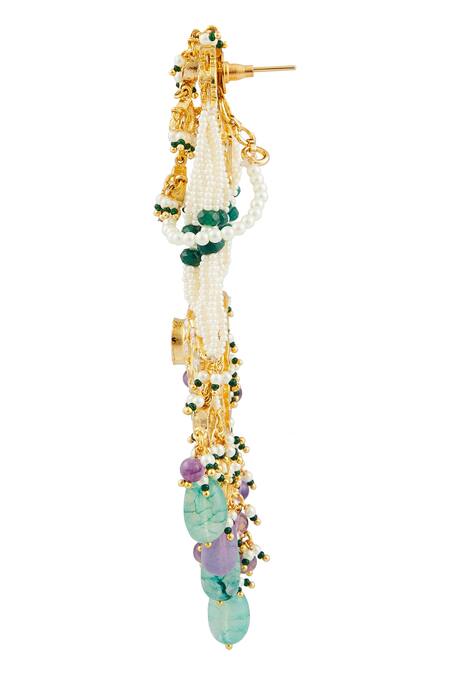 Shop Kiara Gold Plated Stones Floral Embellished Chandbalis at Aza Fashions Shop_Kiara_Gold Plated Stones Floral Embellished Chandbalis_at_Aza_Fashions