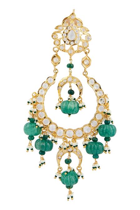 Shop_Kiara_Gold Plated Crystals, Pearls Embellished Chandbalis_Online_at_Aza_Fashions