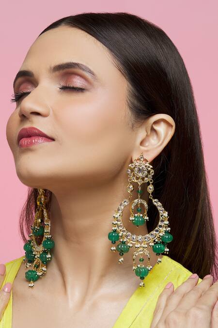 Kiara_Gold Plated Crystals, Pearls Embellished Chandbalis_Online_at_Aza_Fashions