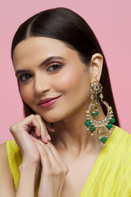 Buy_Kiara_Gold Plated Crystals, Pearls Embellished Chandbalis_Online_at_Aza_Fashions