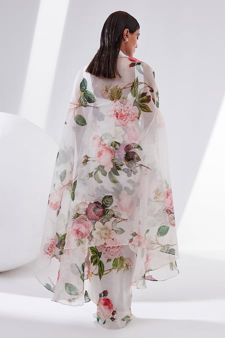 Tisha Saksena Rose Printed Gown With Cape 