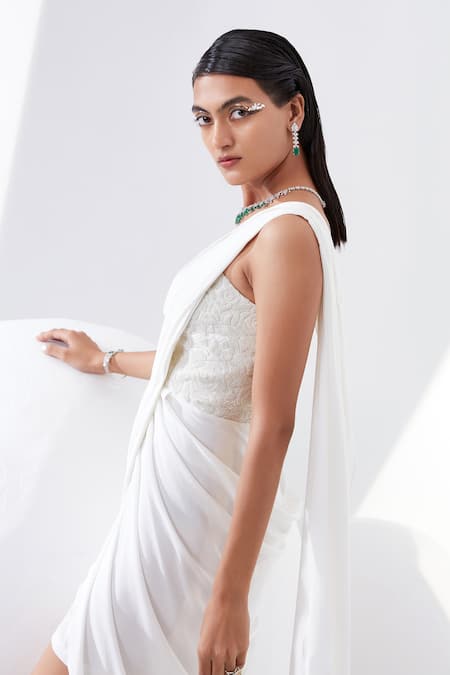 Shop Tisha Saksena Ivory Bustier Silk, Lining- Cotton, Pant Magnolia With Embroidered at Aza Fashions Shop_Tisha Saksena_Ivory Bustier Silk, Lining- Cotton, Pant Magnolia With Embroidered _at_Aza_Fashions