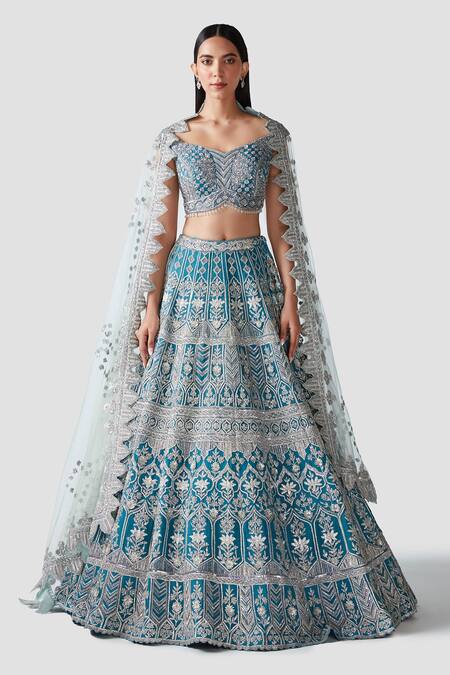 Swati Narula_Blue Lehenga And Blouse Georgette Dupatta Net Gota, Ahlam Embroidered Set _Online_at_Aza_Fashions