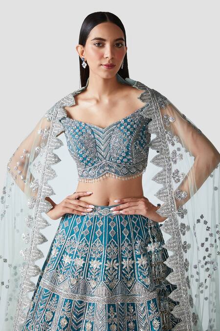 Buy_Swati Narula_Blue Lehenga And Blouse Georgette Dupatta Net Gota, Ahlam Embroidered Set _Online_at_Aza_Fashions