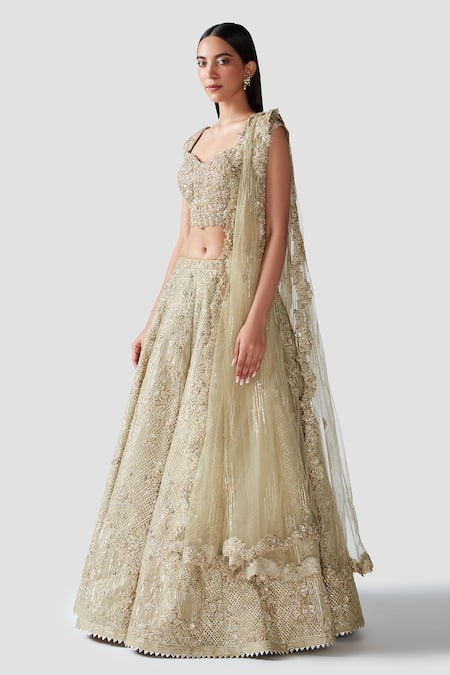 Swati Narula_Gold Lehenga And Blouse Organza Dupatta Net Gota, Arwa Embroidered Bridal Set _Online_at_Aza_Fashions