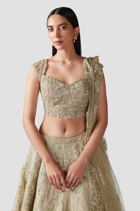 Buy_Swati Narula_Gold Lehenga And Blouse Organza Dupatta Net Gota, Arwa Embroidered Bridal Set _Online_at_Aza_Fashions