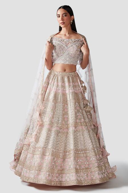Swati Narula_Pink Lehenga And Blouse Organza Dupatta Net Gota, Sequins, Aya Embroidered Set _Online_at_Aza_Fashions