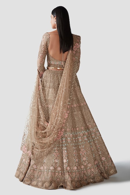 Swati Narula Gold Lehenga And Blouse Organza Dupatta Net Eila Embroidered Bridal Set Online at Aza Fashions Swati Narula_Gold Lehenga And Blouse Organza Dupatta Net Eila Embroidered Bridal Set _Online_at_Aza_Fashions