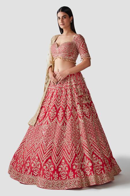 Swati Narula_Coral Lehenga And Blouse Georgette Dupatta Net Ibtissam Embroidered Bridal Set _Online_at_Aza_Fashions