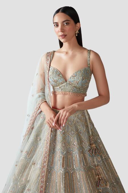 Buy_Swati Narula_Blue Lehenga And Blouse Organza Dupatta Net Gota, Madina Embroidered Set _Online_at_Aza_Fashions