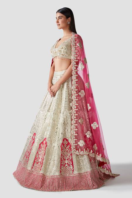 Swati Narula_Ivory Lehenga And Blouse Georgette Dupatta Net Rabia Embroidered Bridal Set _Online_at_Aza_Fashions