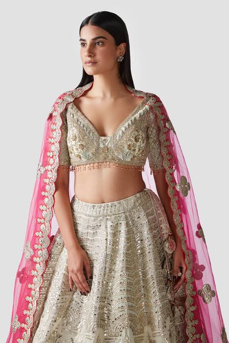 Buy_Swati Narula_Ivory Lehenga And Blouse Georgette Dupatta Net Rabia Embroidered Bridal Set _Online_at_Aza_Fashions