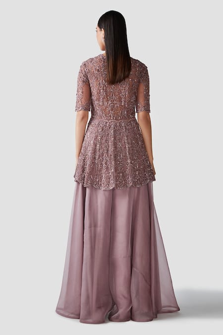 Swati Narula Purple Organza Pipes, Sequins, Crystals, Reem Embroidered Kurta And Sharara Set Online at Aza Fashions Swati Narula_Purple Organza Pipes, Sequins, Crystals, Reem Embroidered Kurta And Sharara Set _Online_at_Aza_Fashions