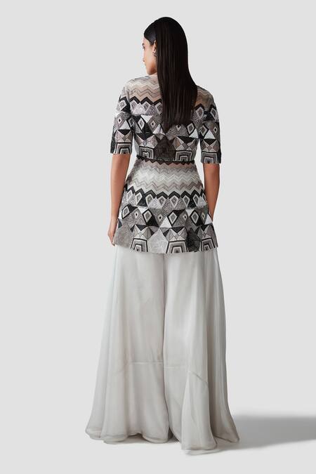 Shop_Swati Narula_Ivory Organza Pipes, Applique, Aari Round Yara Embroidered Kurta And Sharara Set _at_Aza_Fashions