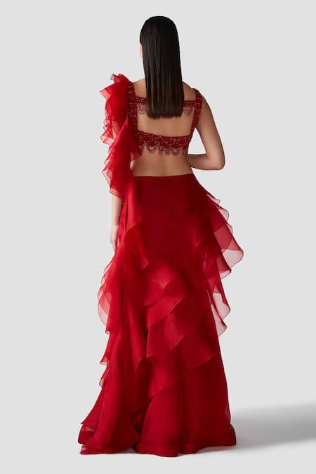 Swati Narula Rubab Ruffled Pre-Draped Saree With Blouse 