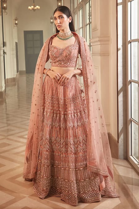 Swati Narula_Peach Lehenga Net, Lining Raw Silk Blouse And Tazkia Embroidered Bridal Set _Online_at_Aza_Fashions