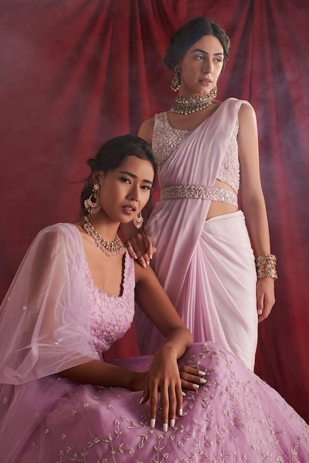 Shop Shloka Sudhakar Purple Organza, Net Cutdana And Pearl Work Square Neck Embroidered Lehenga Set Online at Aza Fashions Shop_Shloka Sudhakar_Purple Organza, Net Cutdana And Pearl Work Square Neck Embroidered Lehenga Set _Online_at_Aza_Fashions