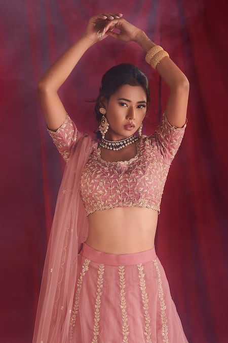 Shloka Sudhakar Pink Organza, Dupatta Net Thread, Cutdana And Pearl Work Embroidered Lehenga Set Online at Aza Fashions Shloka Sudhakar_Pink Organza, Dupatta Net Thread, Cutdana And Pearl Work Embroidered Lehenga Set _Online_at_Aza_Fashions