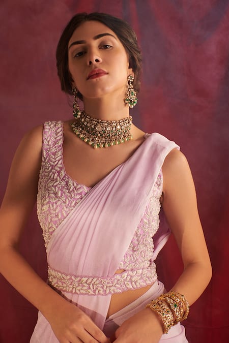 Buy Shloka Sudhakar Purple Chinon, Saree Crepe Thread, Cutdana And Pearl Work With Embroidered Corset Online at Aza Fashions Buy_Shloka Sudhakar_Purple Chinon, Saree Crepe Thread, Cutdana And Pearl Work With Embroidered Corset _Online_at_Aza_Fashions