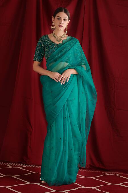 Banarasi Silk Floral Brocade Bottle Green Saree | Kankatala