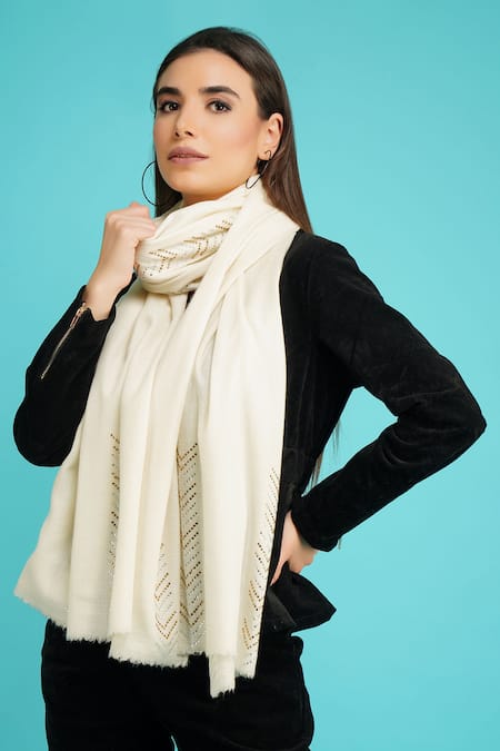 Buy_Dusala_White Stone Embroidered Stole_Online_at_Aza_Fashions