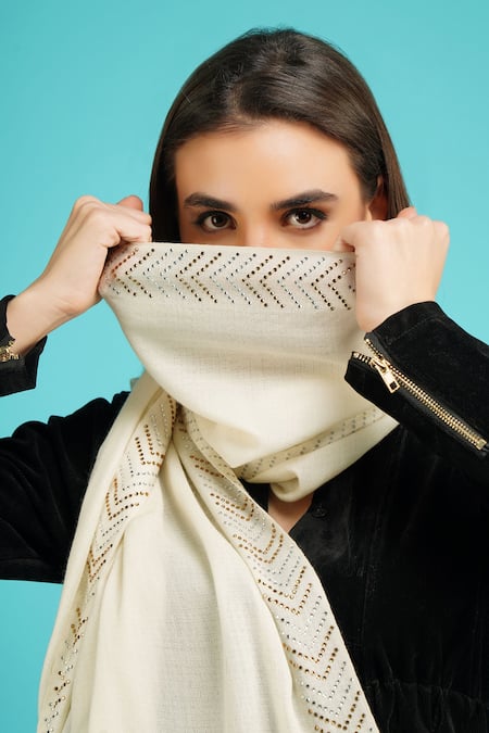 Shop_Dusala_White Stone Embroidered Stole_Online_at_Aza_Fashions