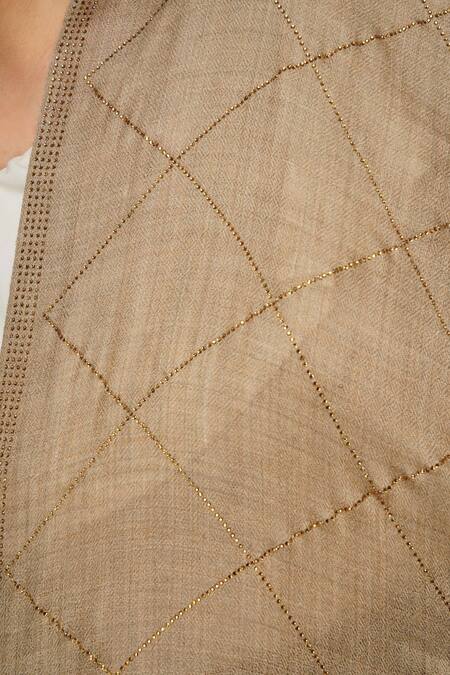 Buy_Dusala_Beige Stone Embroidered Stole _Online_at_Aza_Fashions
