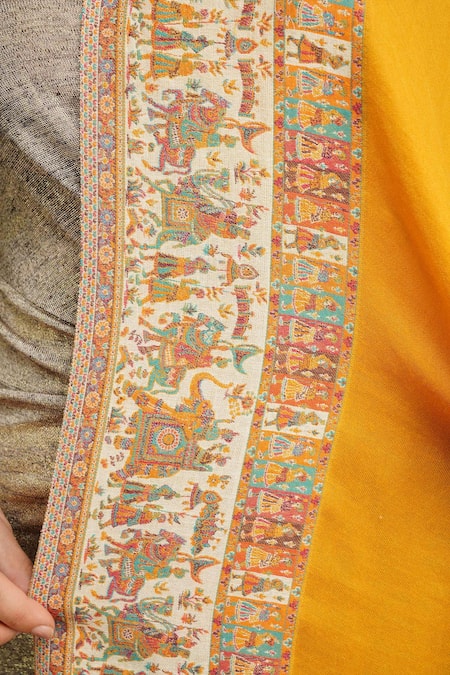 DUSALA_Yellow Pashmina Wool Woven Shawl _Online_at_Aza_Fashions