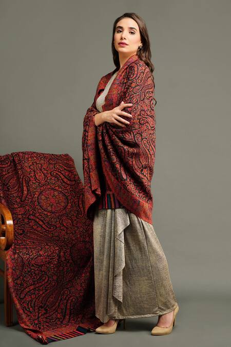 Dusala_Multi Color Pashmina Kani Woven Shawl _Online_at_Aza_Fashions