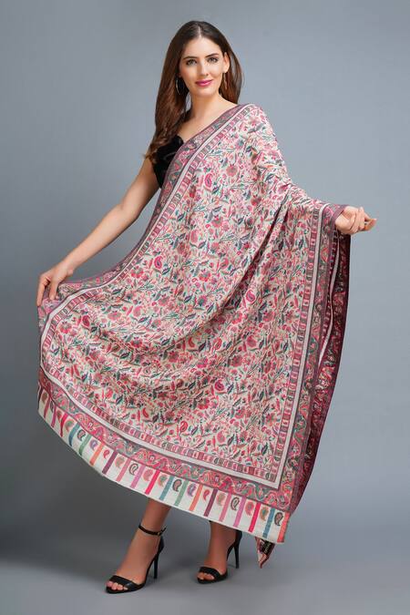 Dusala_White Kani Woven Shawl _Online_at_Aza_Fashions