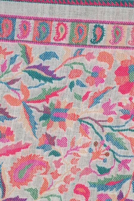 Buy_Dusala_White Kani Woven Shawl _Online_at_Aza_Fashions