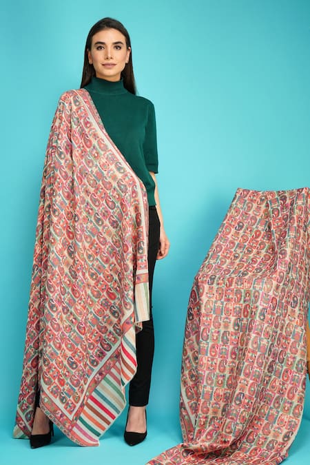 Shop_Dusala_Multi Color Kani Woven Shawl _Online_at_Aza_Fashions