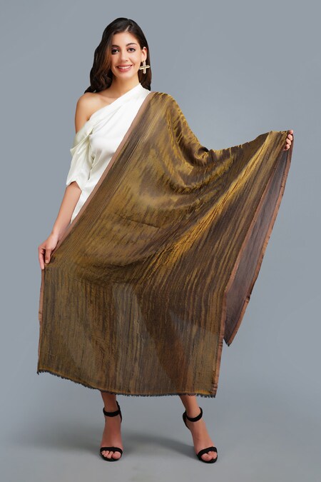 DUSALA Gold Handwoven Zari Pashmina Shawl