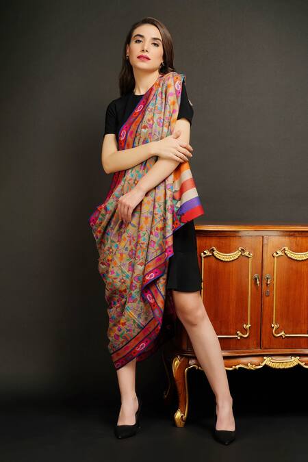 Dusala_Multi Color Handwoven Pure Kani Pashmina Shawl_Online_at_Aza_Fashions