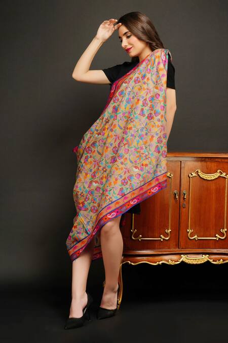 Buy_Dusala_Multi Color Handwoven Pure Kani Pashmina Shawl_Online_at_Aza_Fashions