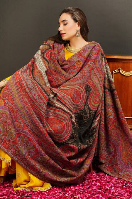 Dusala Multi Color Handwoven Pashmina Antique Kashmiri Shawl Online at Aza Fashions Dusala_Multi Color Handwoven Pashmina Antique Kashmiri Shawl_Online_at_Aza_Fashions