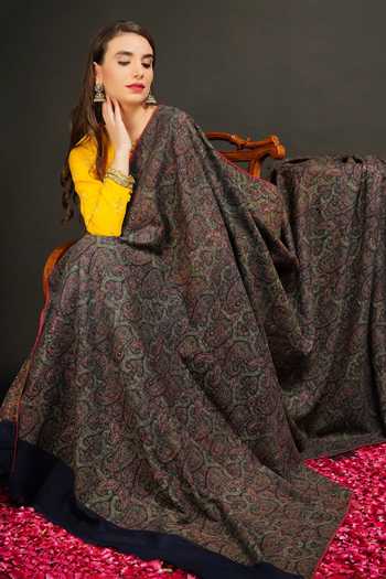 Dusala_Blue Handwoven Pashmina Antique Kashmiri Shawl_Online_at_Aza_Fashions