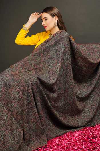 Buy_Dusala_Blue Handwoven Pashmina Antique Kashmiri Shawl_Online_at_Aza_Fashions