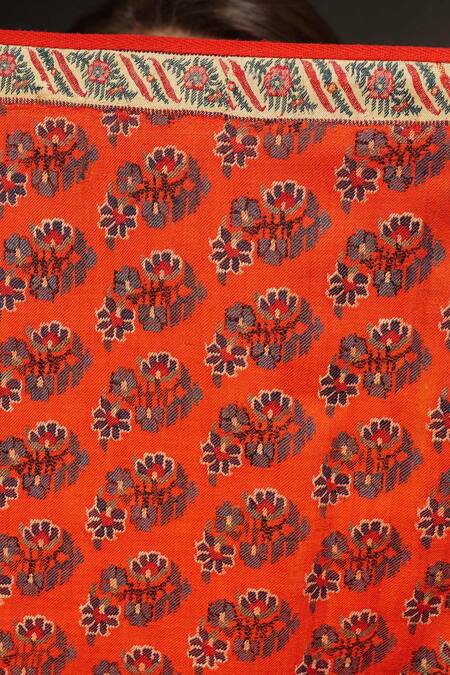 Dusala_Red Handwoven Pashmina Antique Kashmiri Shawl_Online_at_Aza_Fashions
