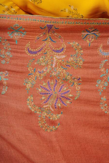 Shop_Dusala_Orange Embroidered Pashmina Handwoven Phulkari Shawl_Online_at_Aza_Fashions