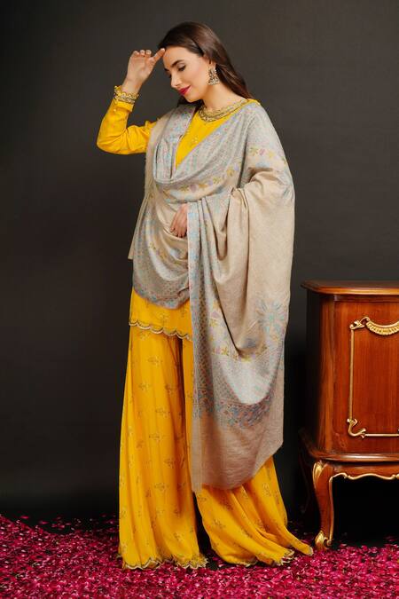 Dusala_Blue Embroidered Pashmina Handwoven Phulkari Shawl_Online_at_Aza_Fashions