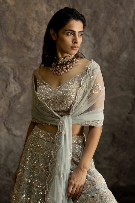 Varun Nidhika Silk Organza Embroidered Bridal Lehenga Set 