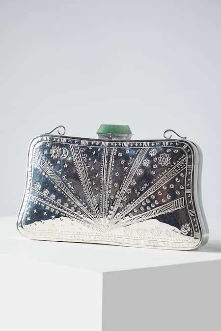 Jade By Monica & Karishma Edna Carved Clutch With Strap 