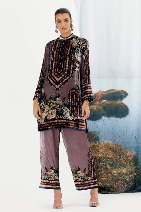 Rajdeep Ranawat Reza Silk Velvet Printed Tunic 