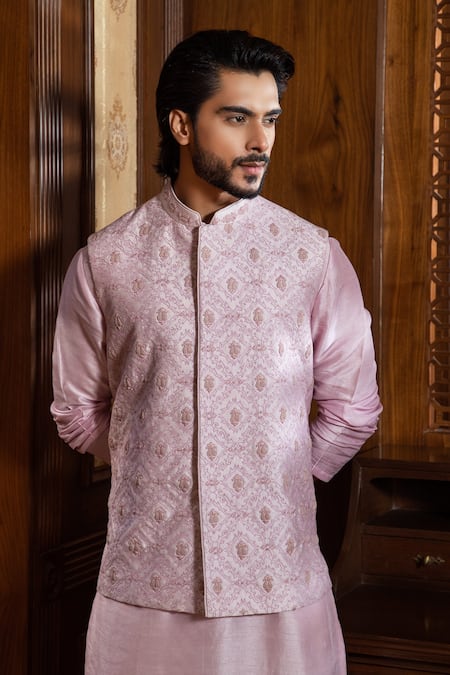 Darshika Menswear Silk Chanderi Bundi Kurta Set 