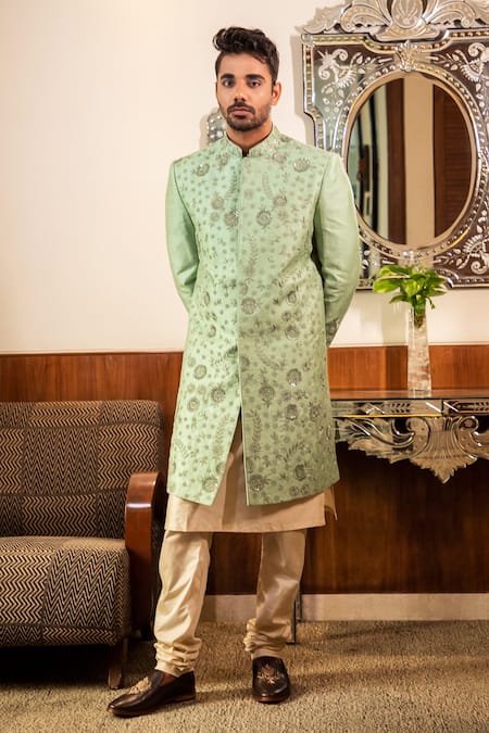Darshika Menswear Silk Embroidered Sherwani Kurta Set 